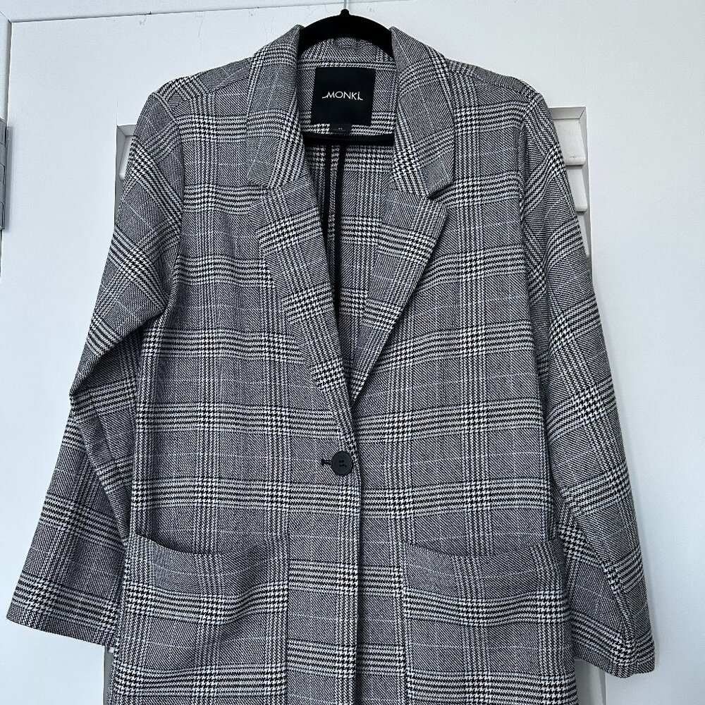 Monki Oversized Gray Check Blazer, Size XS